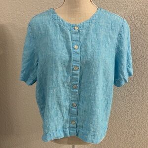 Orvis Blue Linen Button-Up Women's Top Size Medium